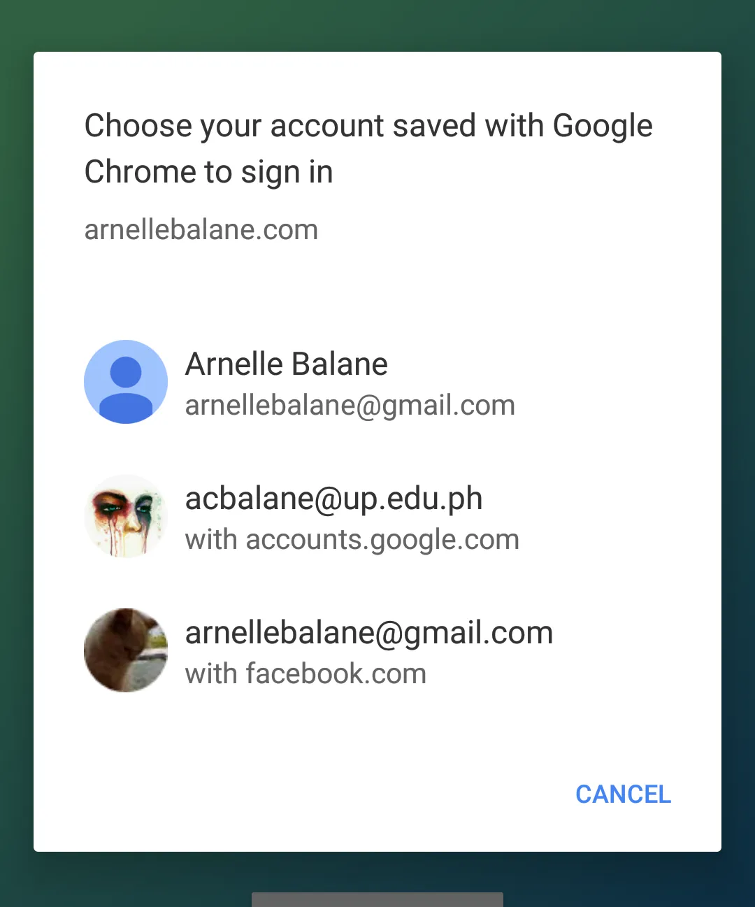 Account chooser on Chrome for Android